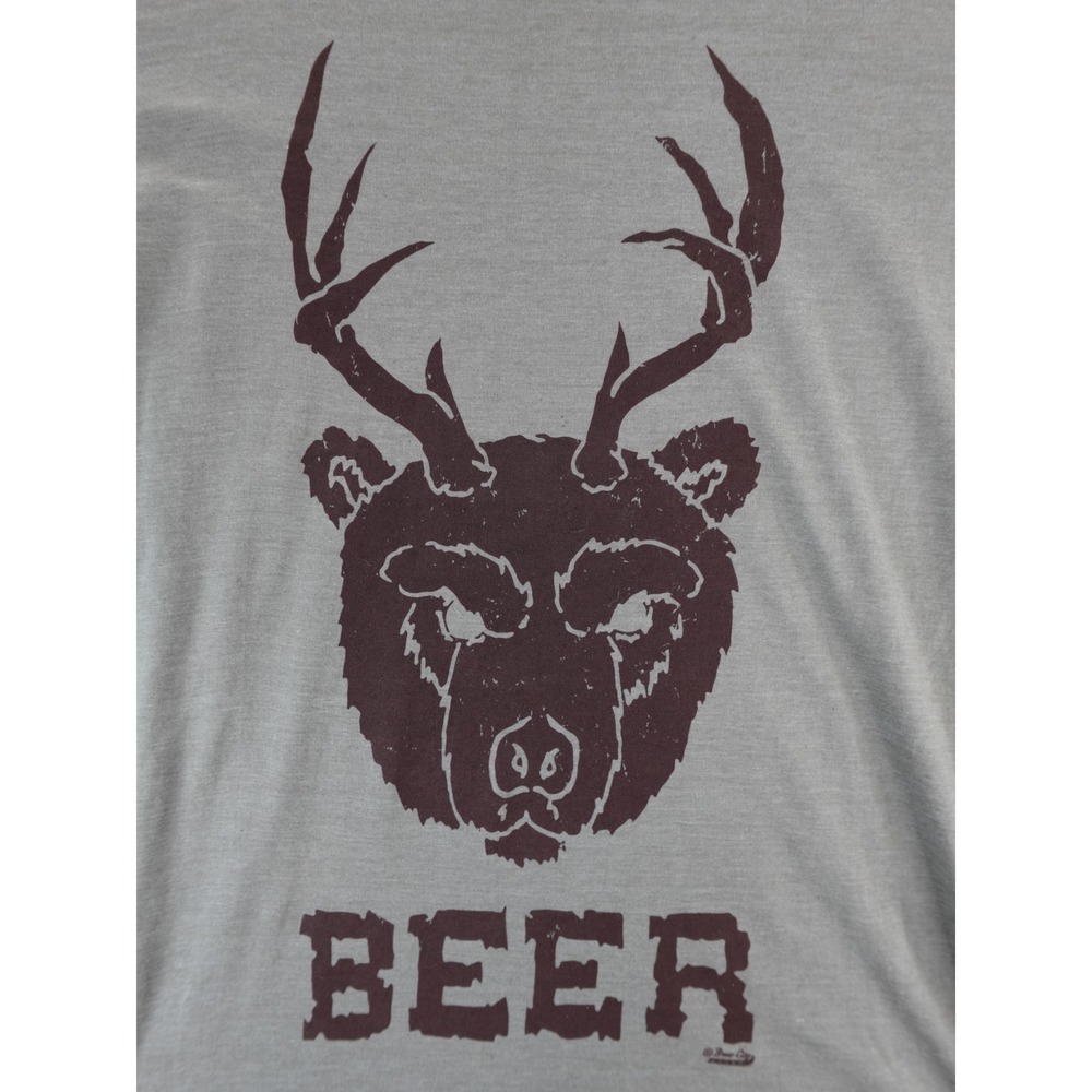 Brew City Mens Graphic T Shirt Bear Antlers Beer Print Short Sleeve Gray Large - Picture 5 of 12